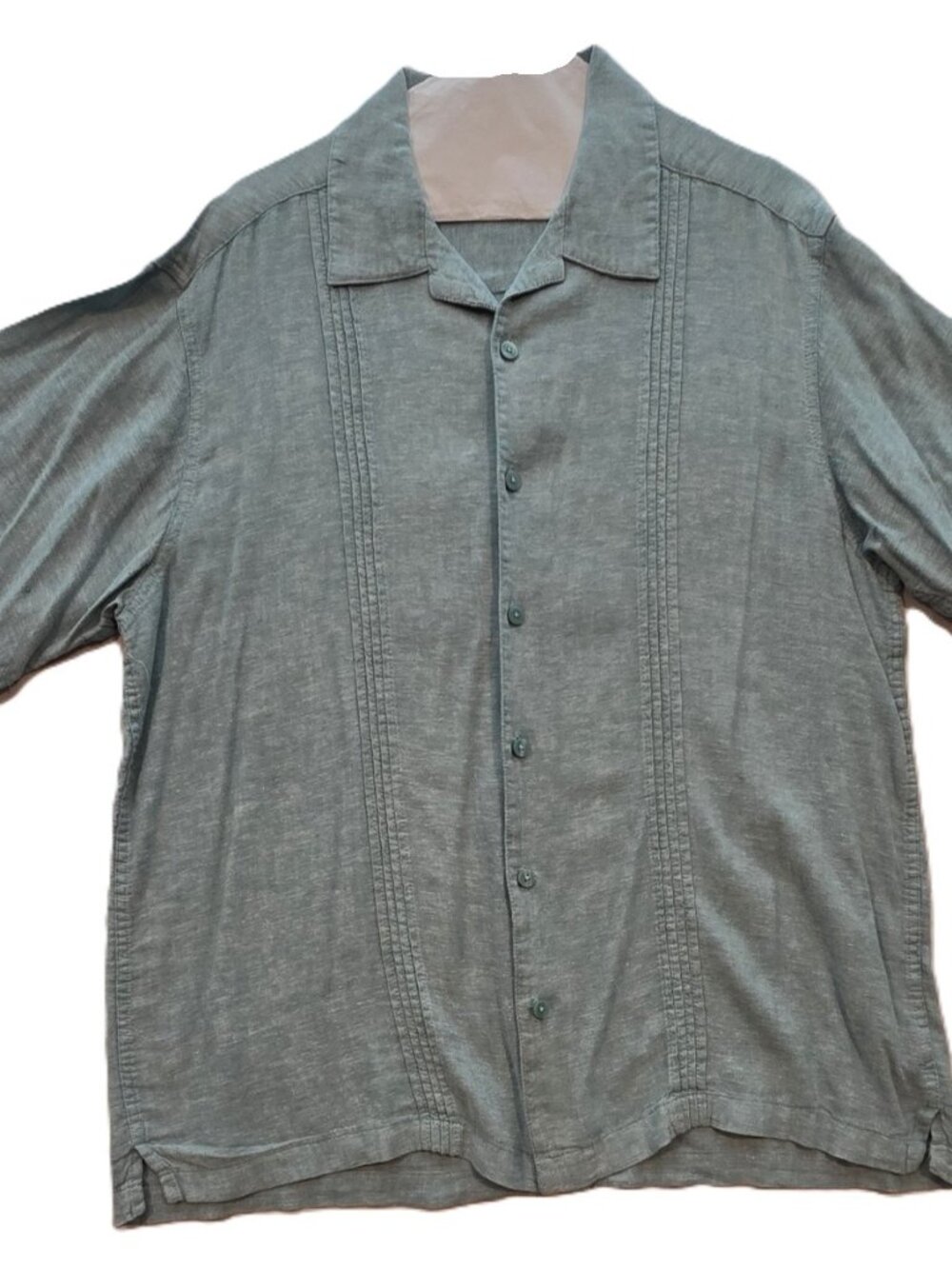*Haggar Short-Sleeve Linen-Rayon Blend Pintuck Camp Shirt*